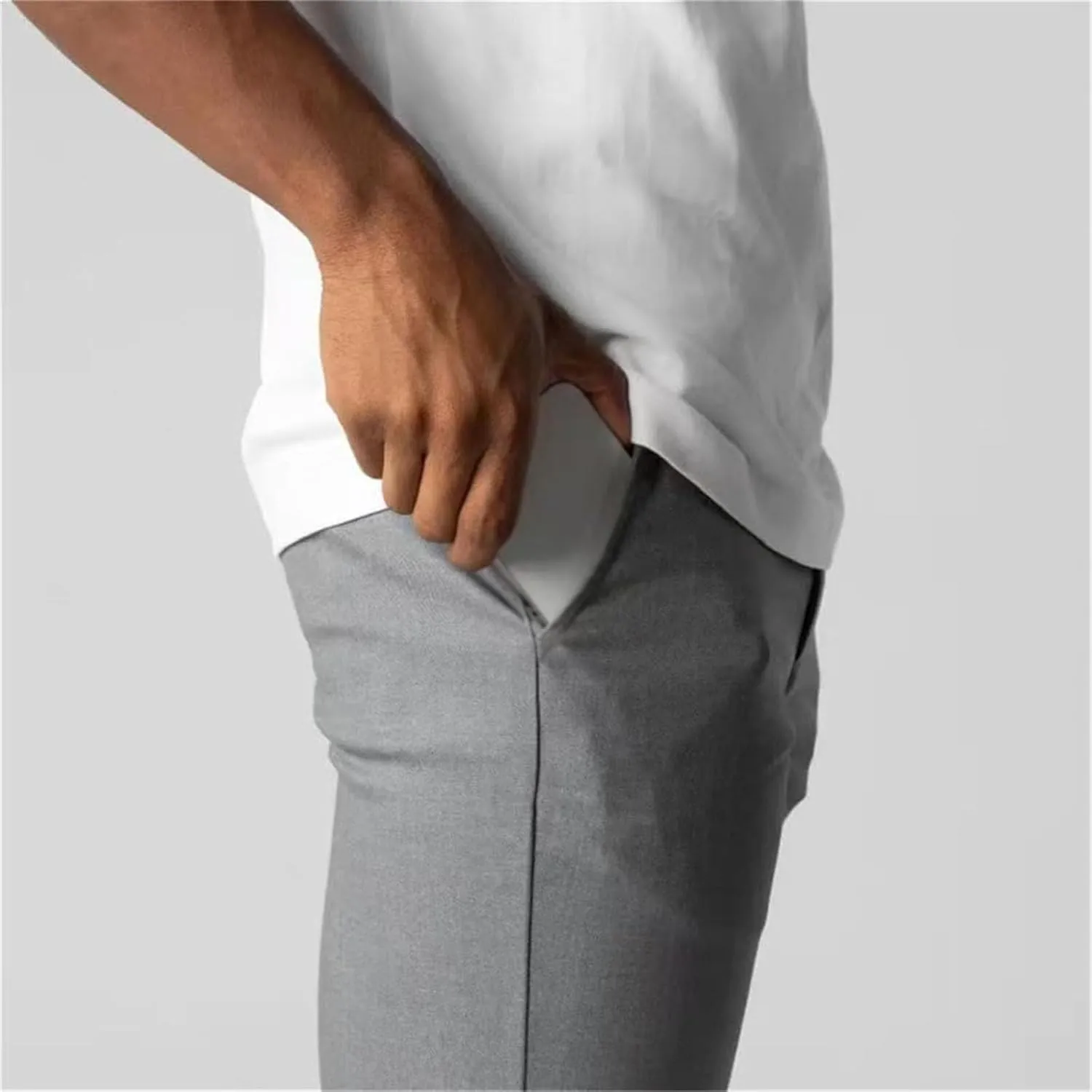 Foueo Active Chinos, Mens Chinos Slim Fit Stretch Skinny Tapered Dress Pants Casual Solid Trousers with Pockets