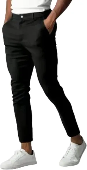 Foueo Active Chinos, Mens Chinos Slim Fit Stretch Skinny Tapered Dress Pants Solid Trousers(Black,M)