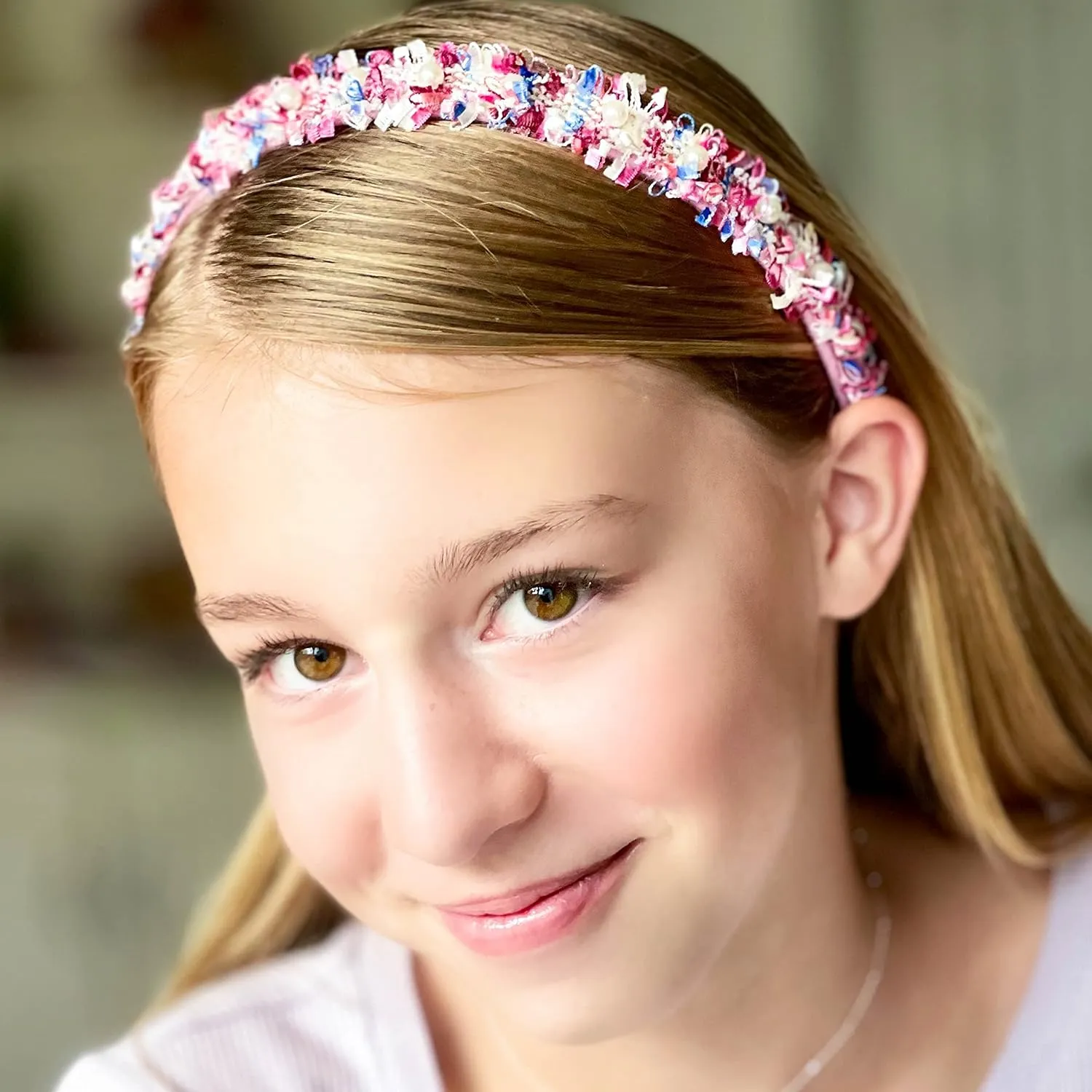 FROG SAC 2 Headbands for Girls, Pink Pearl Beaded Head Bands for Kids, Cute Little Girl Headband Hair Accessories, Confetti Pearl Bead Hair Band for Children, Easter Basket Fillers Stocking Stuffers