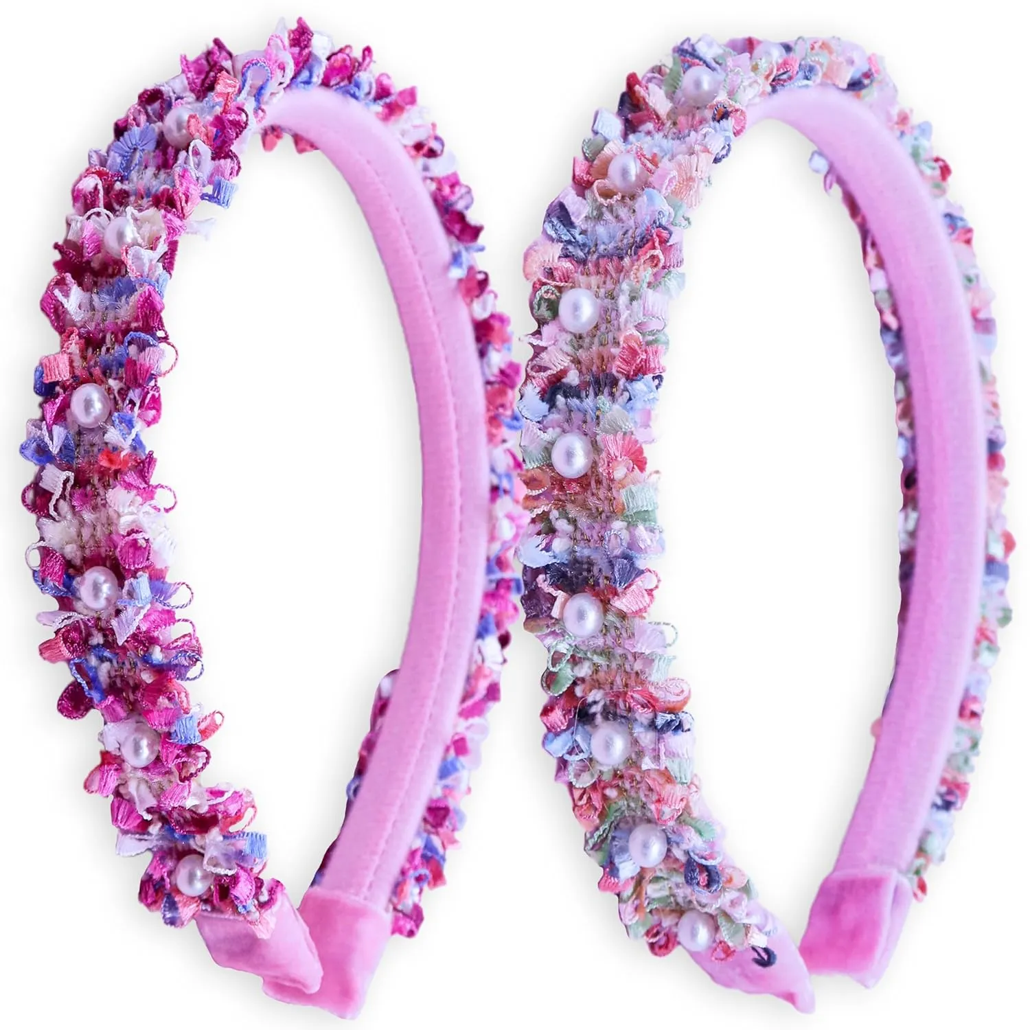 FROG SAC 2 Headbands for Girls, Pink Pearl Beaded Head Bands for Kids, Cute Little Girl Headband Hair Accessories, Confetti Pearl Bead Hair Band for Children, Easter Basket Fillers Stocking Stuffers