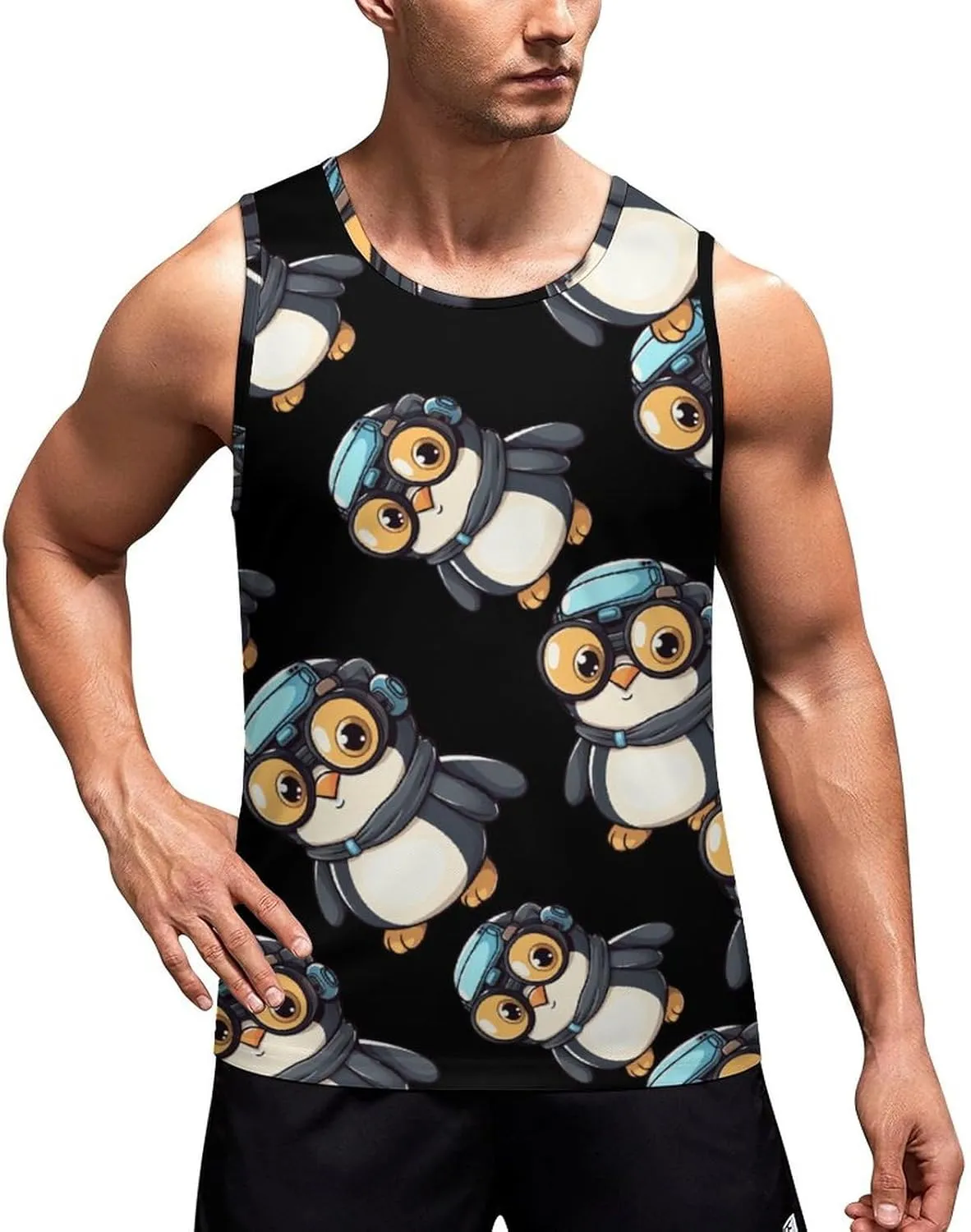 Funny Penguin Men's Tank Top Sleeveless Muscle Shirts Lightweight T-Shirt Gym Shirt Workout Tee