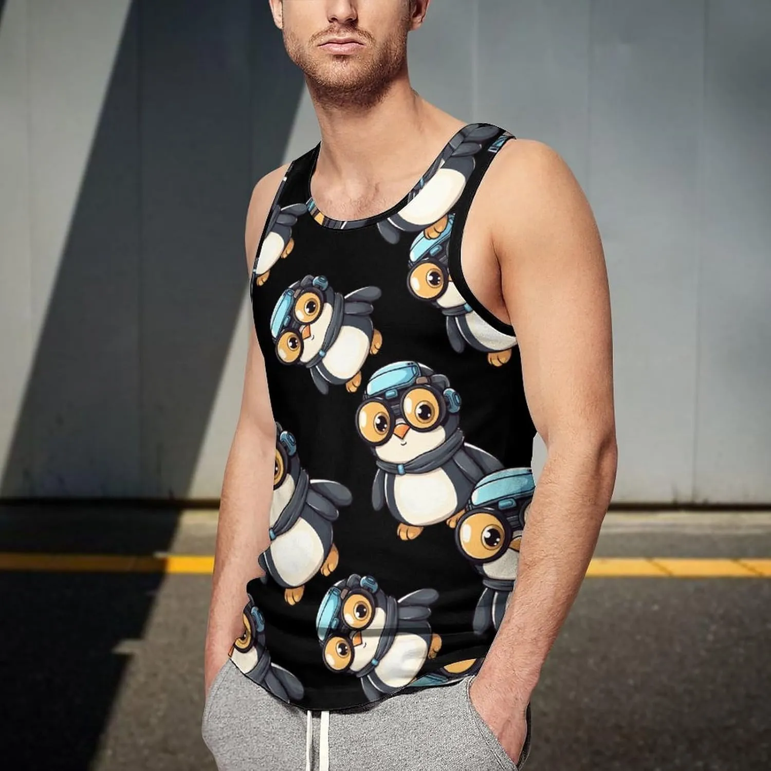 Funny Penguin Men's Tank Top Sleeveless Muscle Shirts Lightweight T-Shirt Gym Shirt Workout Tee