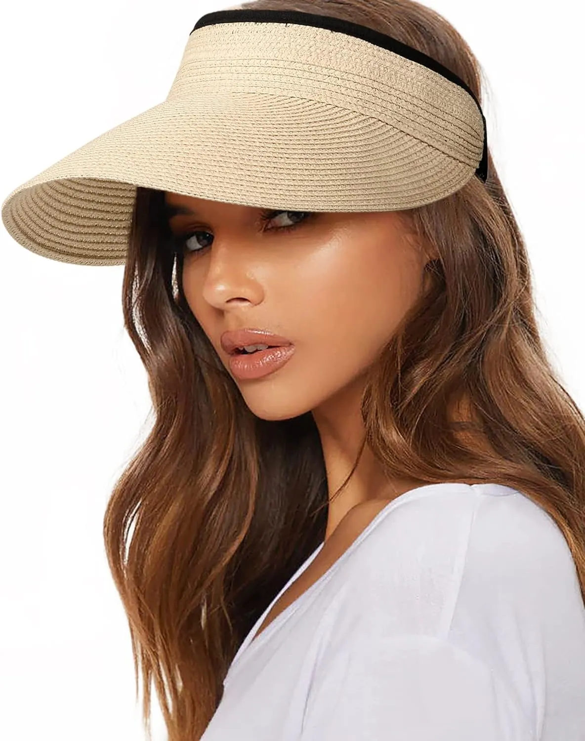 FURTALK Womens Sun Visor Hat Straw Sun Visors for Women Summer Packable Ponytail Beach Hats for Women Travel UPF 80 