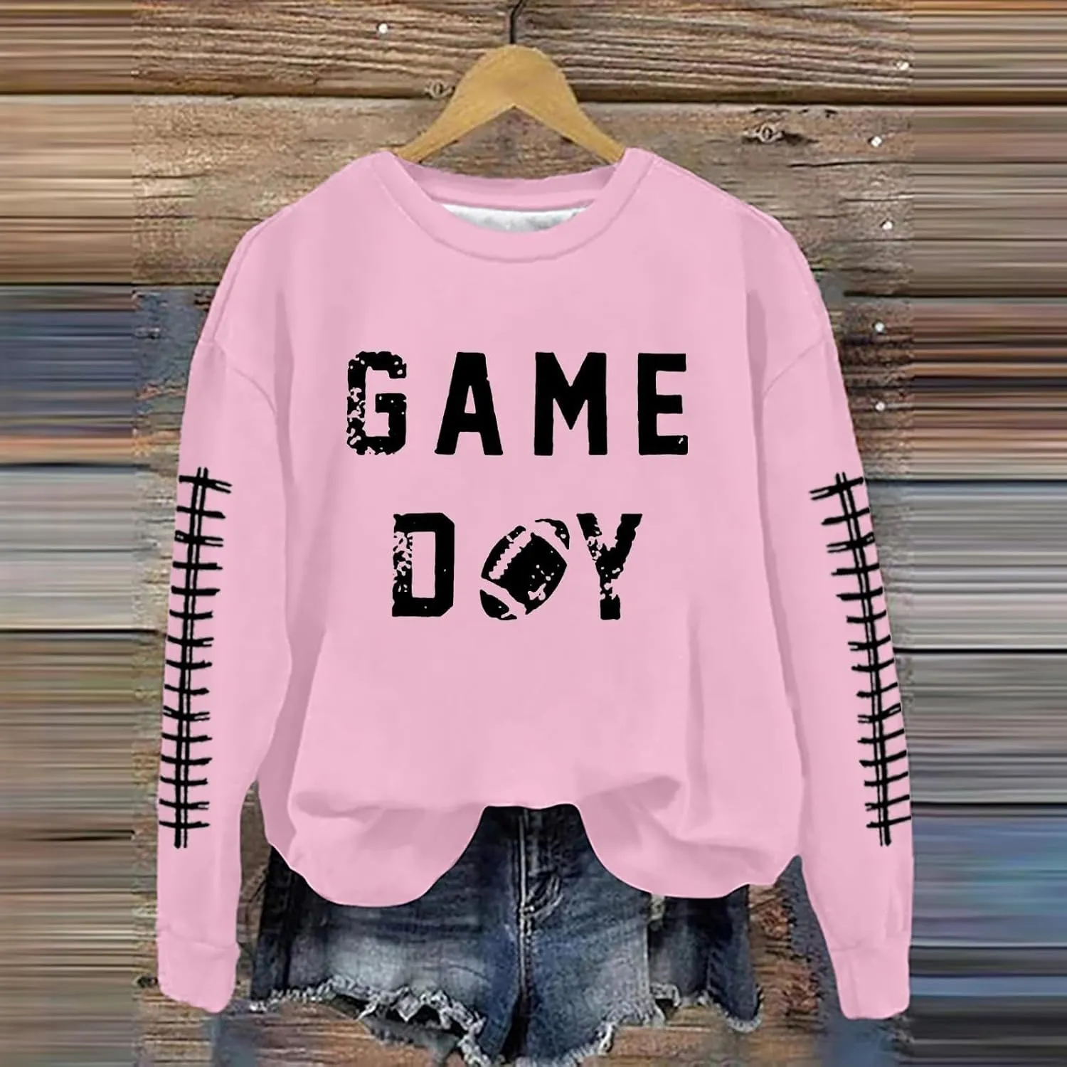 Game Day Sweatshirt Women Heart Football Graphic Sweatshirt Fall Long Sleeve Pullover Tops Football Mom Sweatshirt
