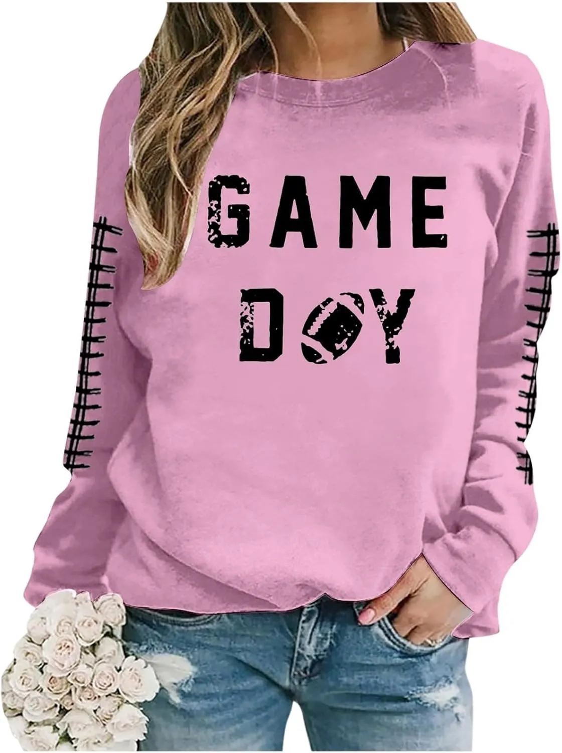 Game Day Sweatshirt Women Heart Football Graphic Sweatshirt Fall Long Sleeve Pullover Tops Football Mom Sweatshirt