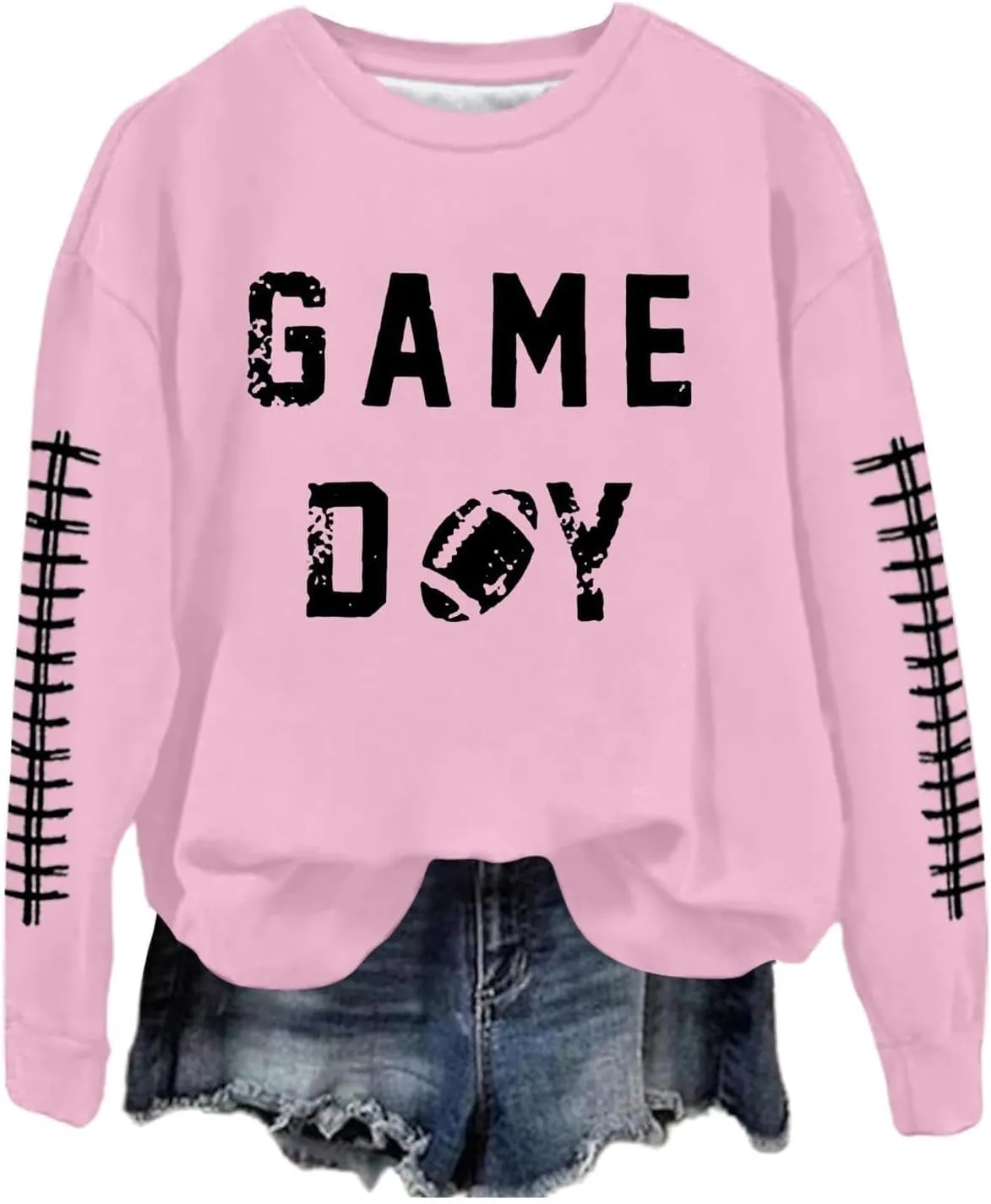 Game Day Sweatshirt Women Heart Football Graphic Sweatshirt Fall Long Sleeve Pullover Tops Football Mom Sweatshirt