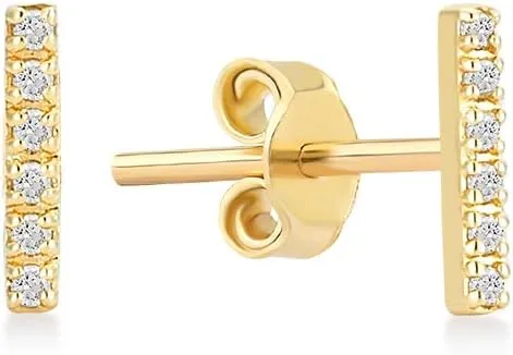 Gelin 14K Solid Gold Diamond Bar Earrings for Women