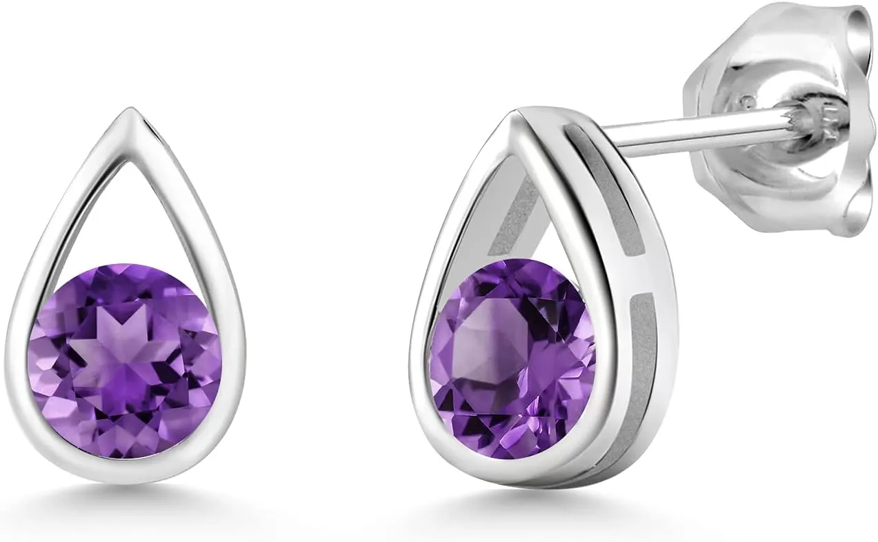 Gem Stone King Teardrop Stud Earrings For Women Men | 925 Sterling Silver | 5MM Round | Gemstone Birthstone | Fine Jewelry Gifts for Her Mom Women Wife