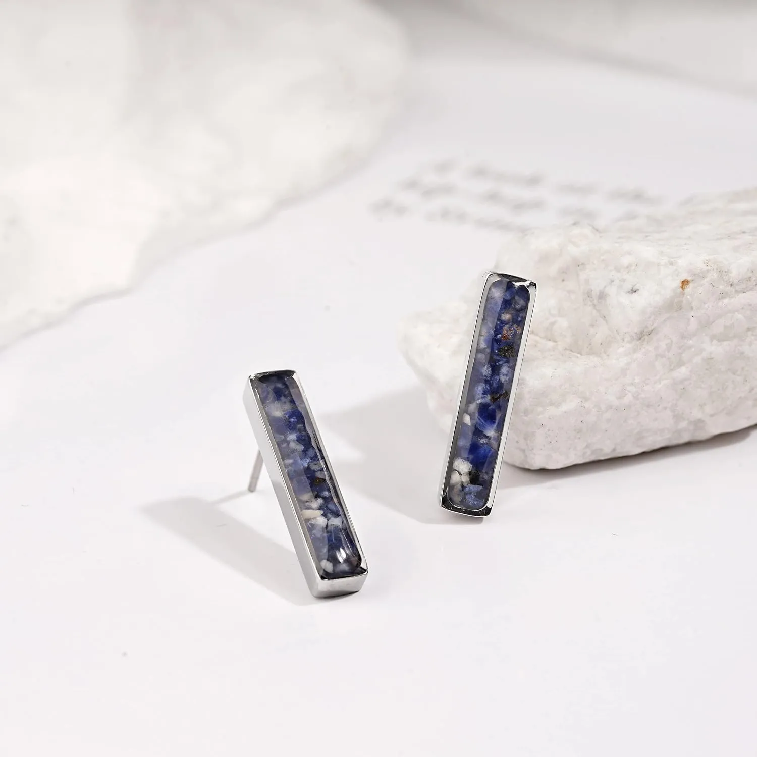 Gemstone Bar Stud Earrings for Women Dainty Small Turquoise Malachite Sodalite Earrings Natural Healing Crystal Stone Bar Earrings Studs for Women Girls Jewelry Gift