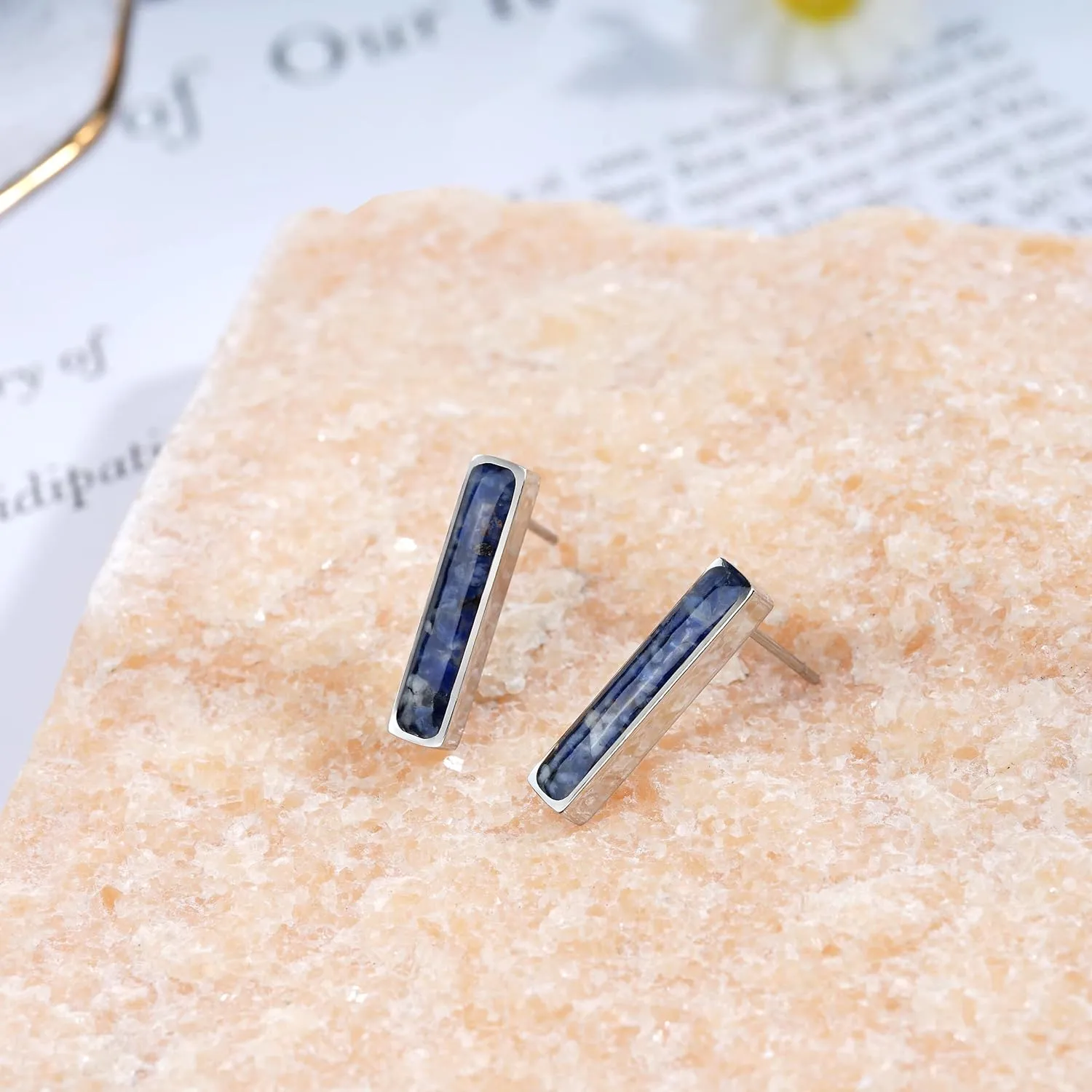 Gemstone Bar Stud Earrings for Women Dainty Small Turquoise Malachite Sodalite Earrings Natural Healing Crystal Stone Bar Earrings Studs for Women Girls Jewelry Gift