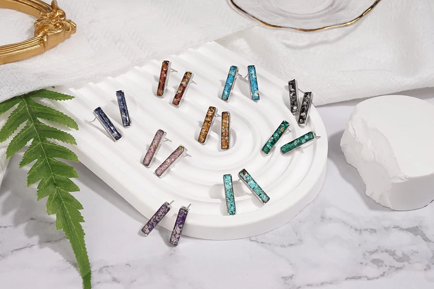 Gemstone Bar Stud Earrings for Women Dainty Small Turquoise Malachite Sodalite Earrings Natural Healing Crystal Stone Bar Earrings Studs for Women Girls Jewelry Gift