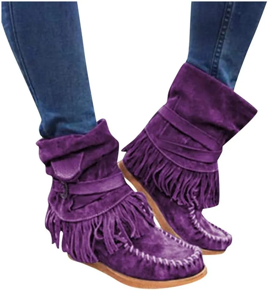 Gibobby Ankle Booties for Women Open Toe Womens Western Cutout Booties Ankle Boots Chunky Low Heel Almond Toe Stacked Zip Boots Purple
