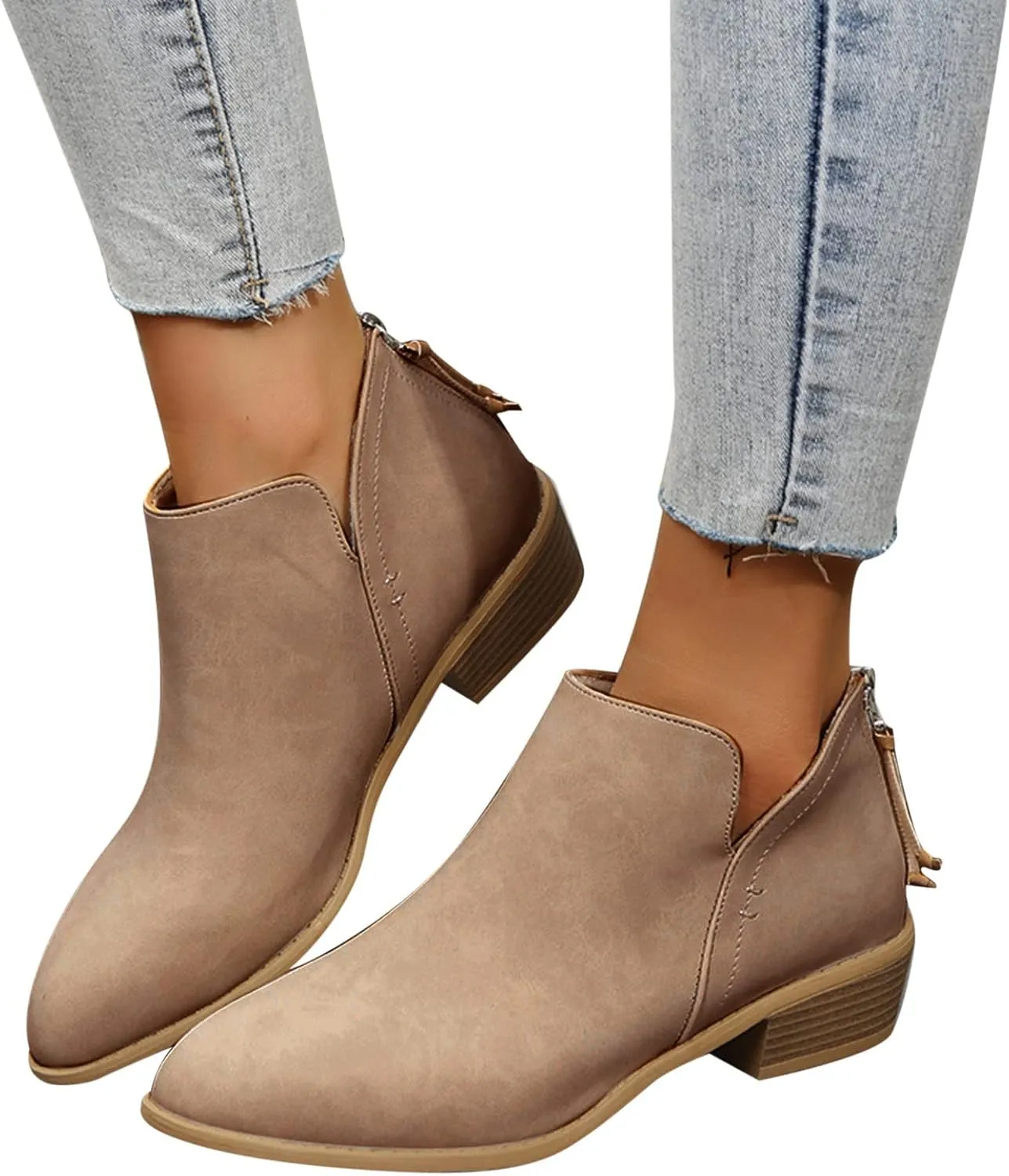 Gibobby Boots for Women Low Heel Retro V-Cut Short Warm Boots Closed Toe Low Heel Combat Western Shoes