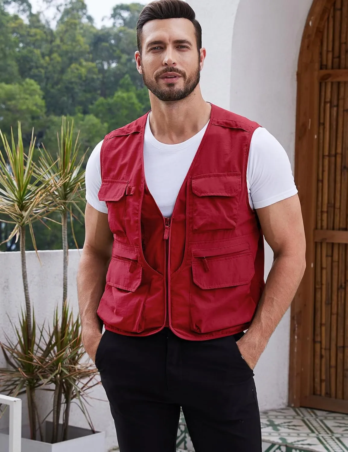 Gihuo Men's Utility Fishing Vest Lightweight Outdoor Work Safari Travel Cargo Vest with Multi-Pockets
