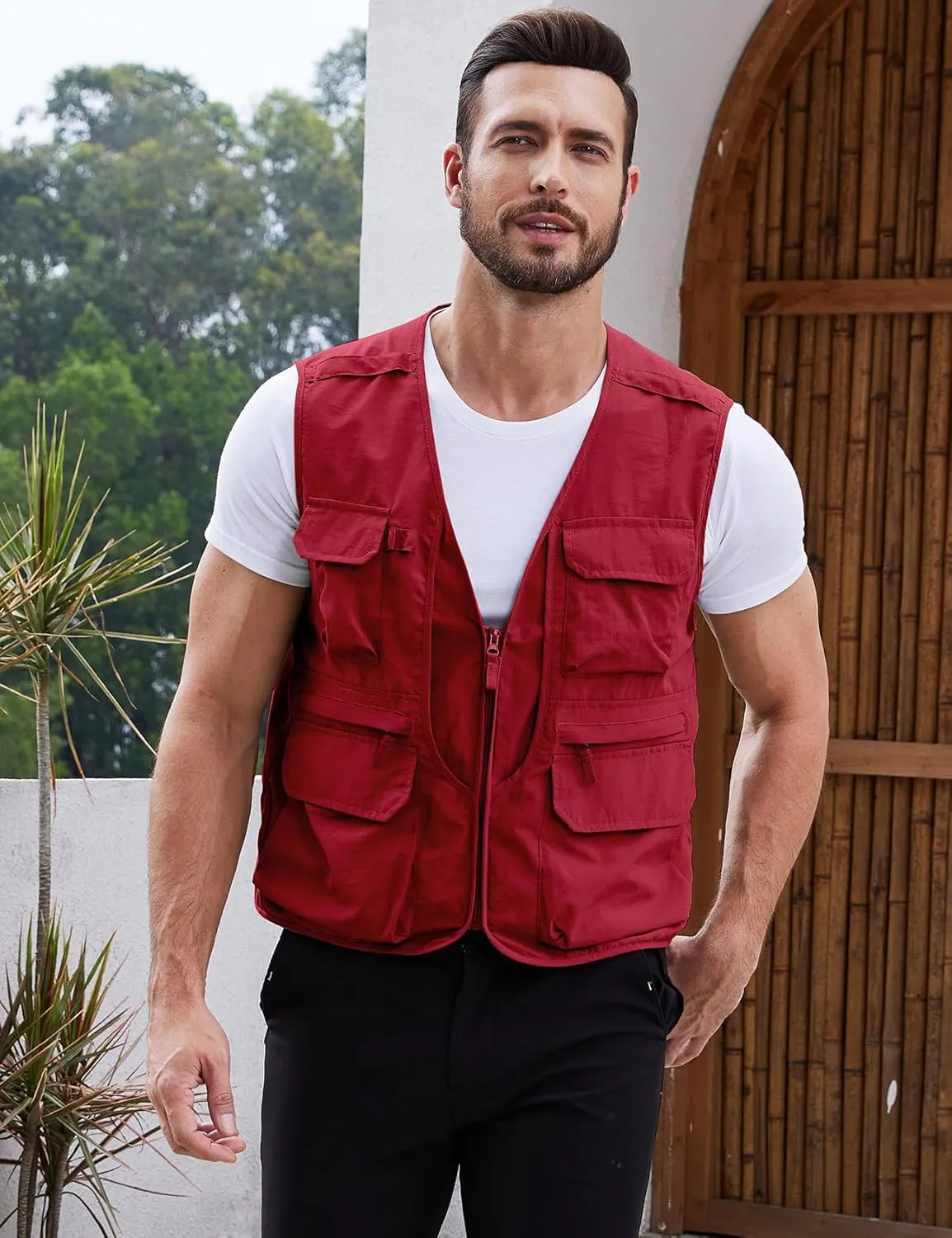 Gihuo Men's Utility Fishing Vest Lightweight Outdoor Work Safari Travel Cargo Vest with Multi-Pockets