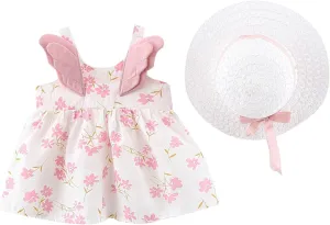 Girls Summer Dress Infant Floral Suspenders Dress Baby Princess Outfits Clothes Hat Girls Dress Kids for 1-4 Years