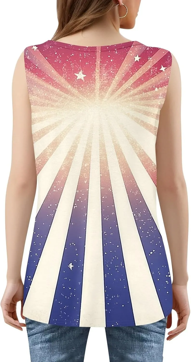 GOFULY 4Th of July Patriotic Independence Day Tank Tops for Women Pleated Square Neck Fourth of July USA Flag Shirts Summer