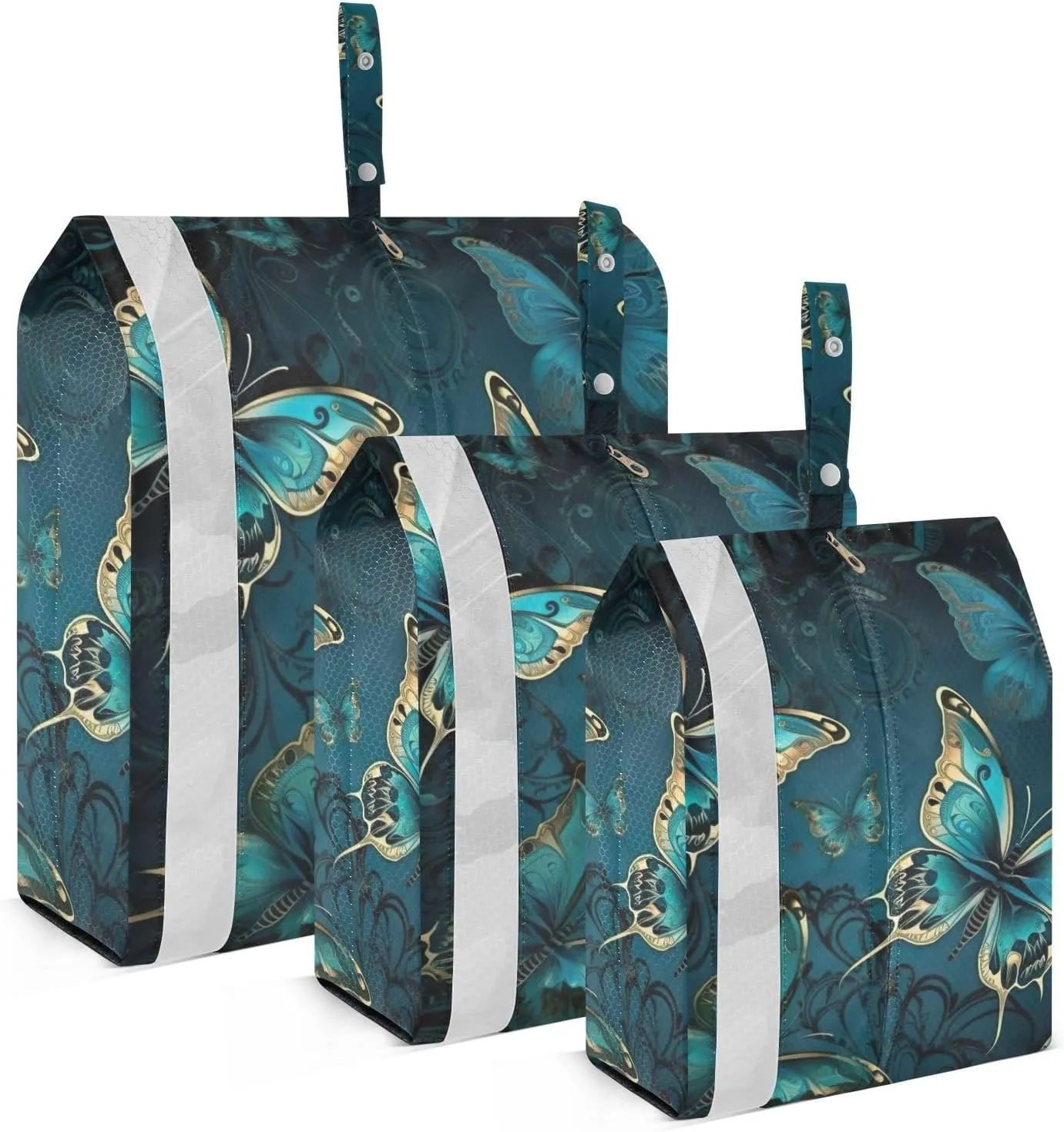 Gold Blue Butterfly Packing Cubes Set of 3, Lightweight Travel Luggage Organizers Foldable Bags for Easy Packing and Organization