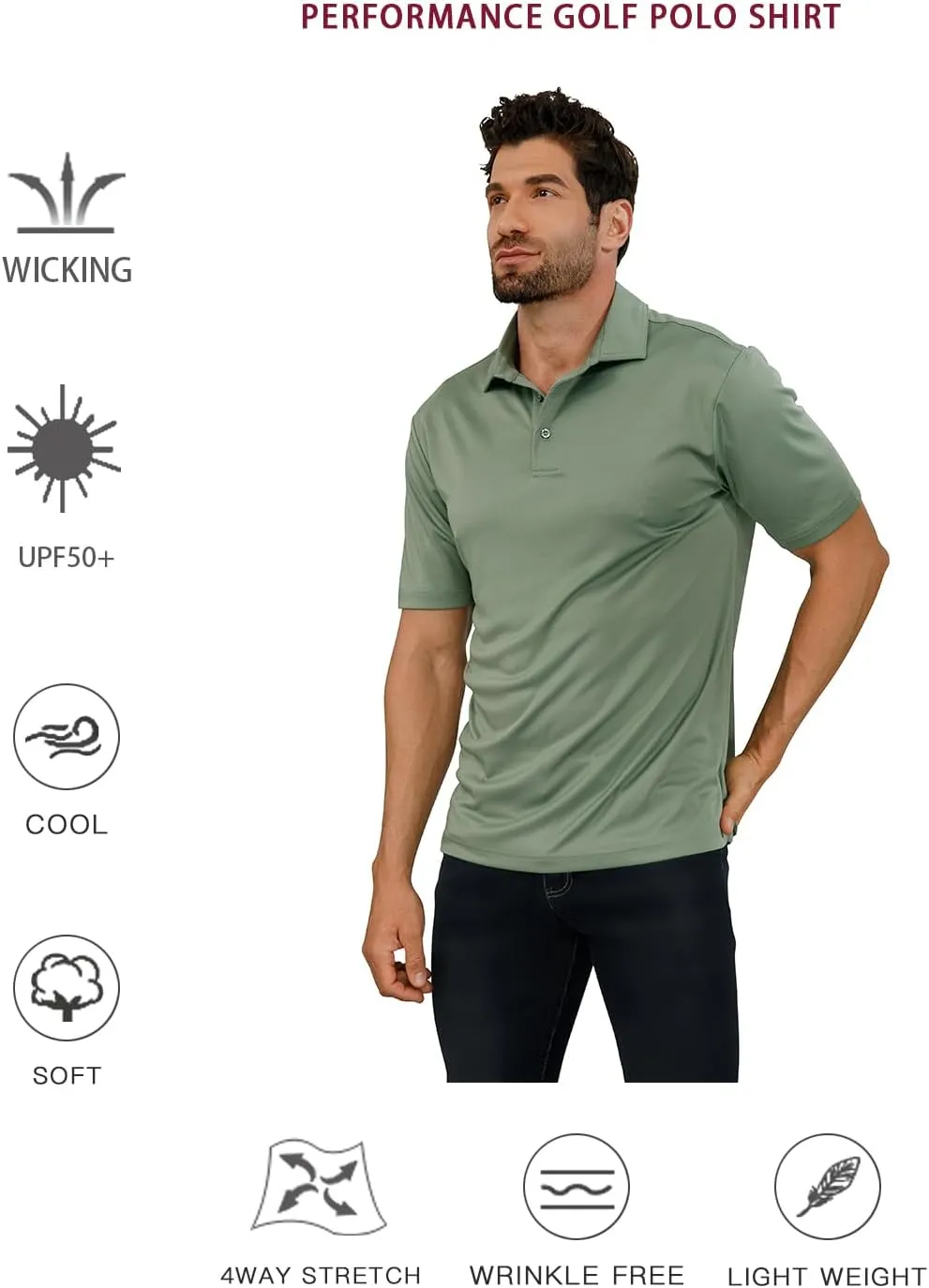 Golf Shirts for Men - Short Sleeve Performance Solid Moisture Wicking Polo Shirt