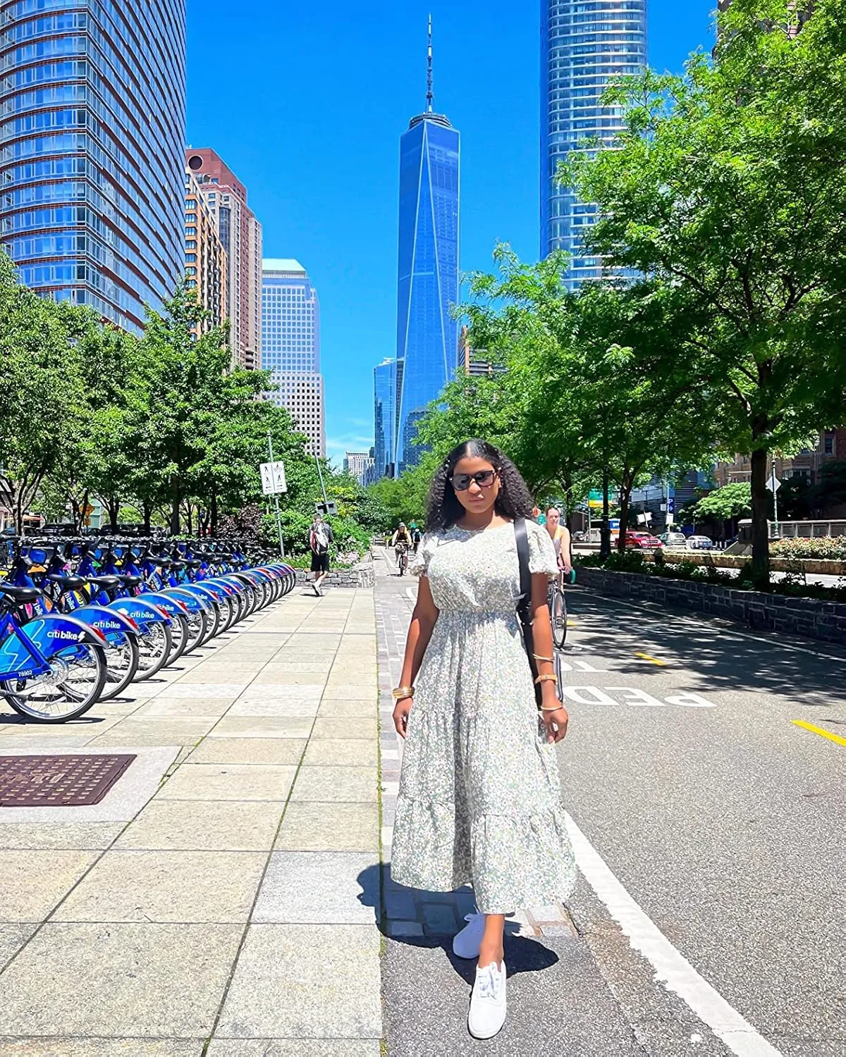 GRECERELLE Women's 2025 Spring Summer Casual Loose Round Neck Boho Dress Ruffle Puff Sleeve High Waist Midi Dress