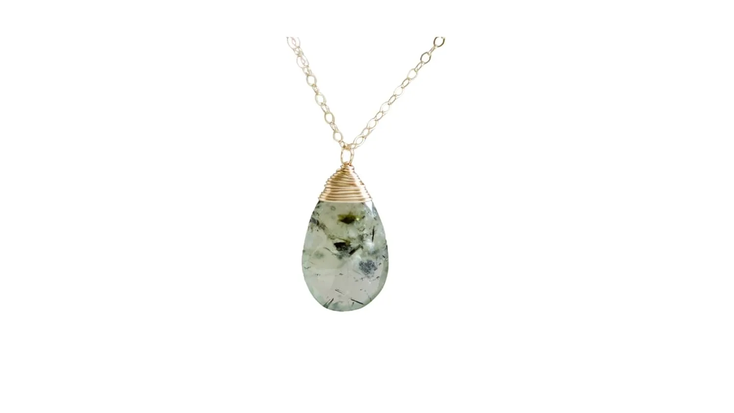 Green Prehnite Gemstone Pendant Dangle Gold Filled Necklace - 18 Inches Length