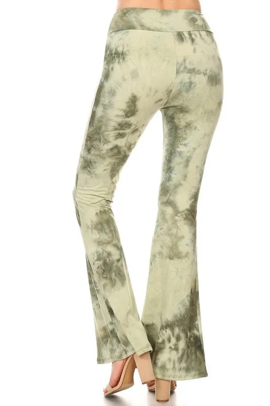 Green TieDye Flare Legged Pants