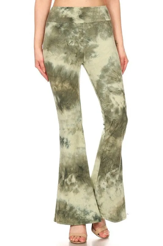 Green TieDye Flare Legged Pants