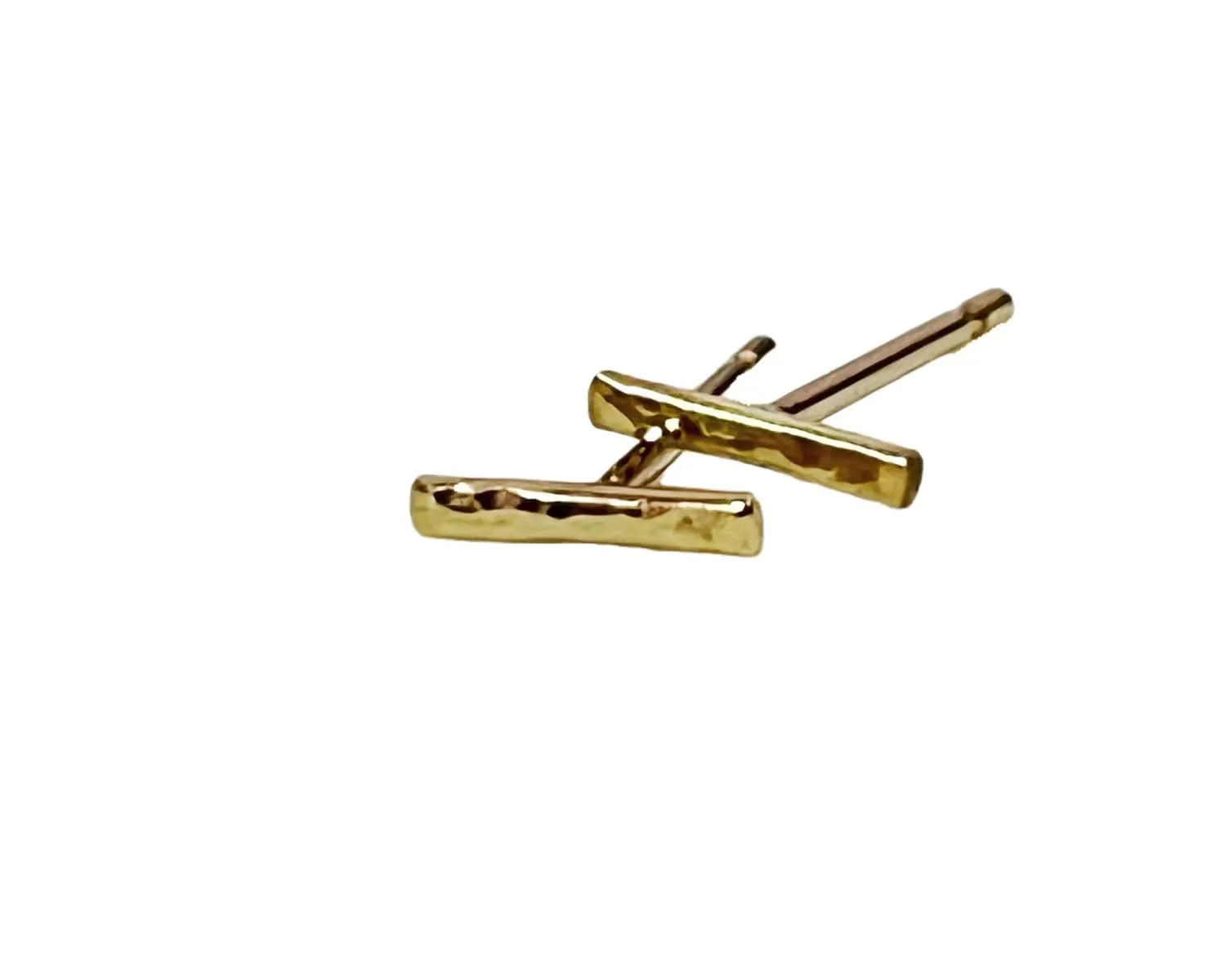 Hand Made Hammered 14K GOLD FILLED Bar Stud Earrings Tiny Minimalist Posts Everyday Sleepers Friendship Couple Bridesmaids Wedding Gift Birthday Christmas Gift Women Men Teenager (6mm/10mm Bar)