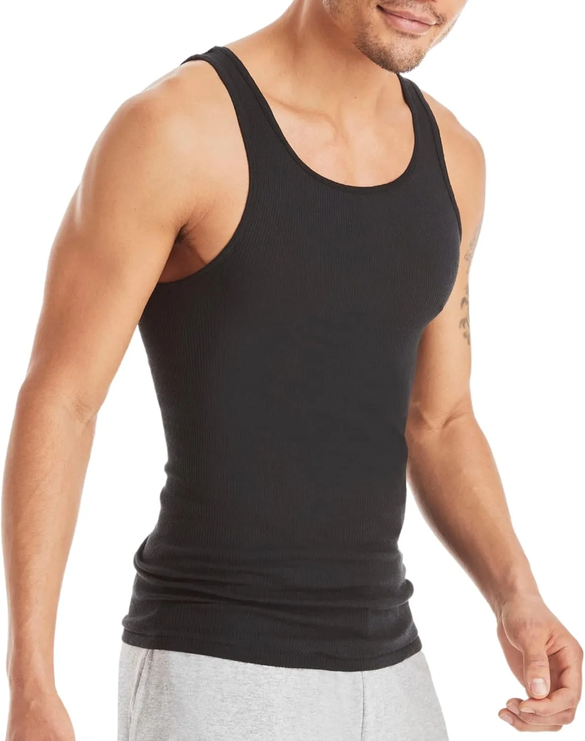 Hanes Men's, Moisture-Wicking Ribbed, Lightweight Cotton Tank Undershirts, Multi-Pack
