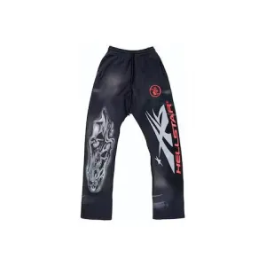 Hellstar Airbrushed Skull Flare Bottom Sweatpants Midnight Dye Black