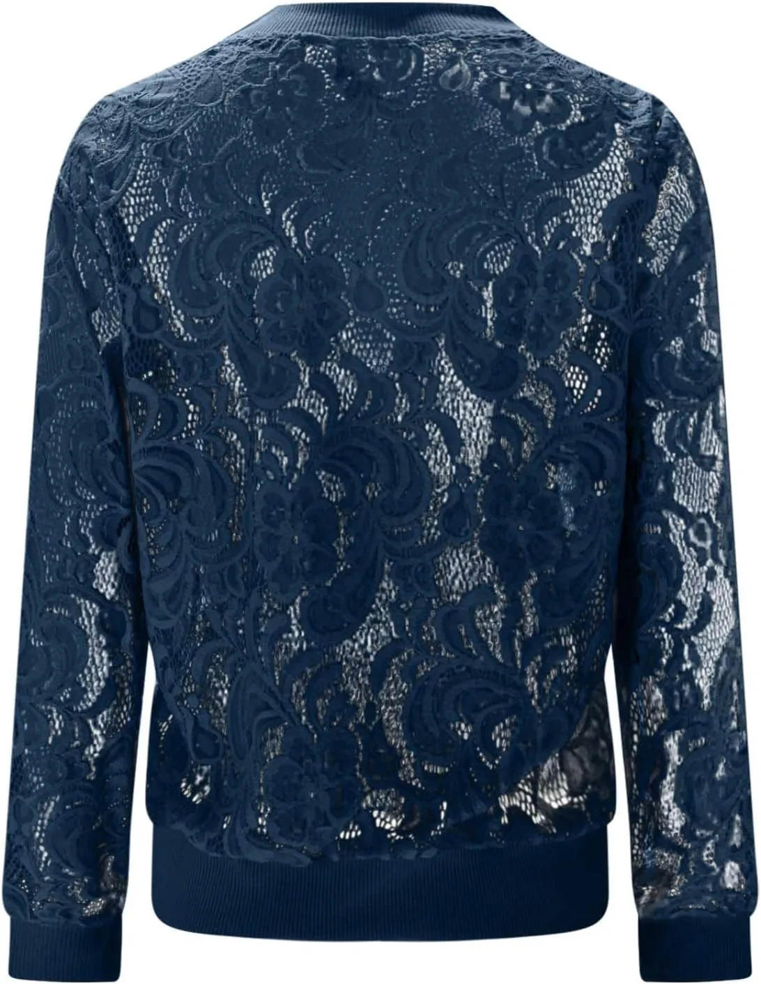 HGps8w Floral Lace Jackets for Women's Stand Collar Zip Up Mesh Sheer Baseball Jacket