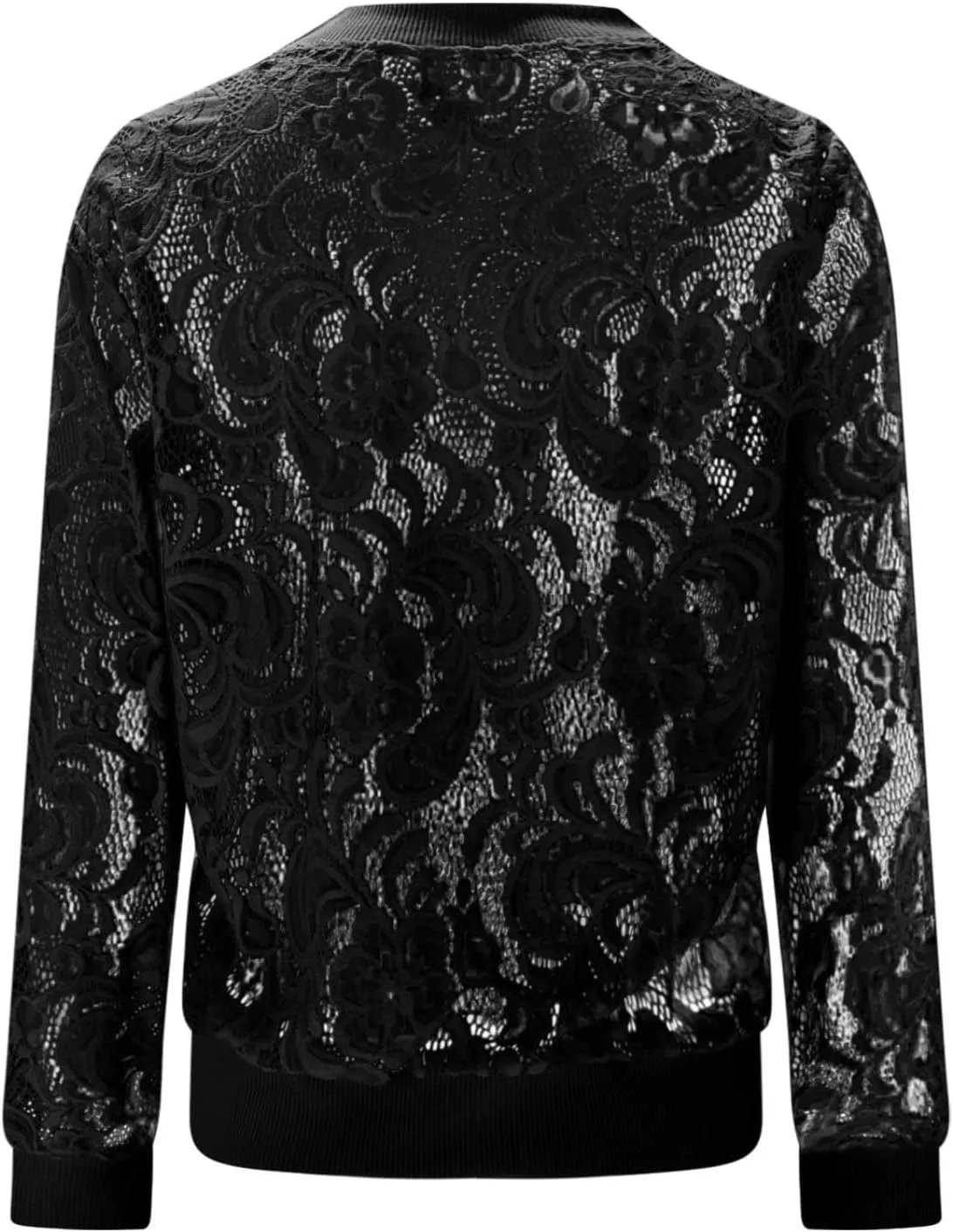 HGps8w Floral Lace Jackets for Women's Stand Collar Zip Up Mesh Sheer Baseball Jacket