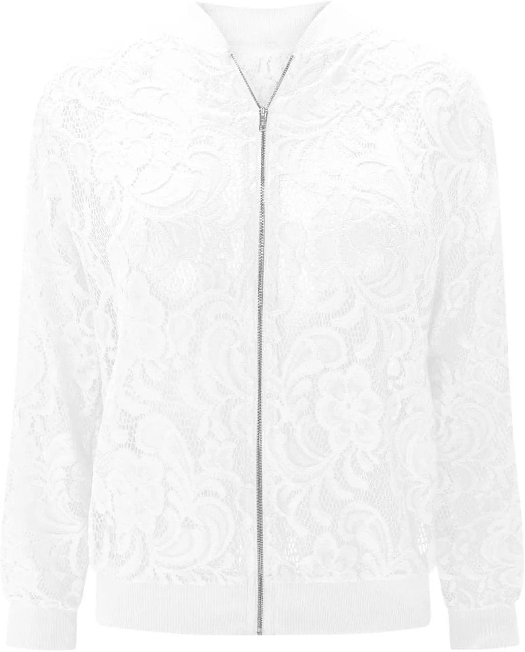 HGps8w Floral Lace Jackets for Women's Stand Collar Zip Up Mesh Sheer Baseball Jacket