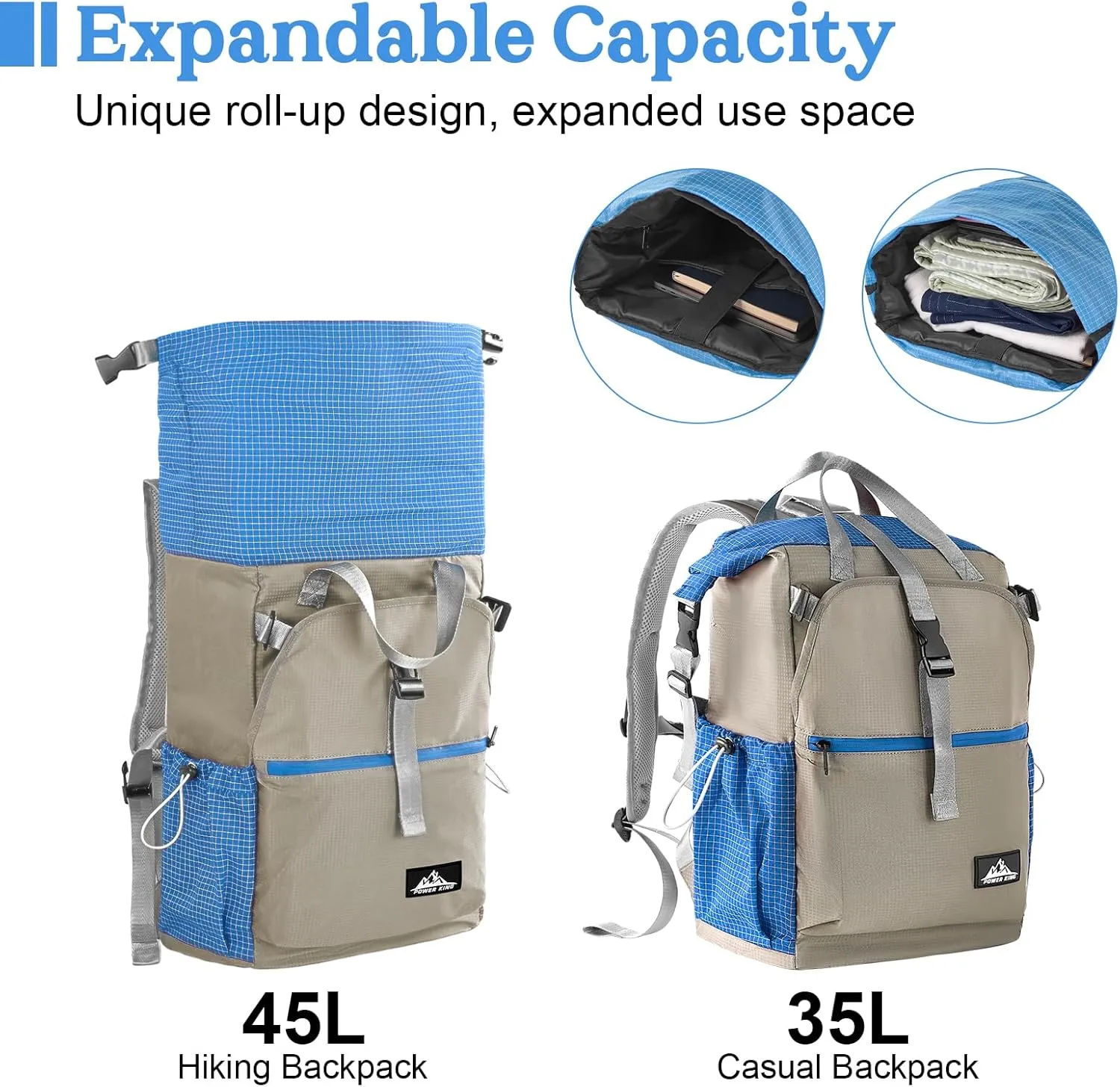 Hiking Backpack 35L, Lightweight Portable Backpacks,Water-resistant UHMWPE Casual Daypack Backpacks For Man Woman,Foldable Camping Backpack Fit For Hiking Camping Travel (Blue)