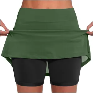 hlysgo Womens Tennis Skort with Shorts High Waisted 2 in 1 Flowy Basic Versatile Skorts Plus Size Workout Athletic Shorts