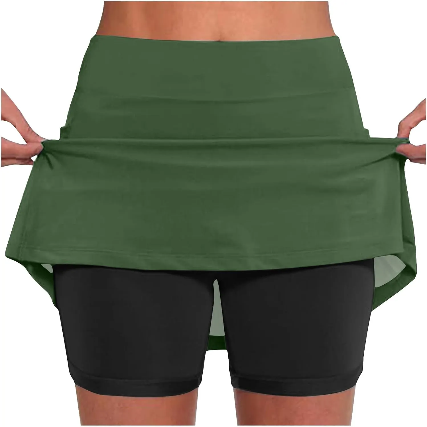 hlysgo Womens Tennis Skort with Shorts High Waisted 2 in 1 Flowy Basic Versatile Skorts Plus Size Workout Athletic Shorts