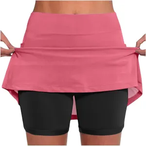 hlysgo Womens Tennis Skort with Shorts High Waisted 2 in 1 Flowy Basic Versatile Skorts Plus Size Workout Athletic Shorts