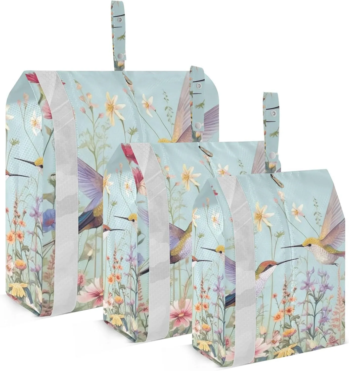 Hummingbirds and Flowers Packing Cubes Set of 3, Lightweight Travel Luggage Organizers Foldable Bags for Easy Packing and Organization