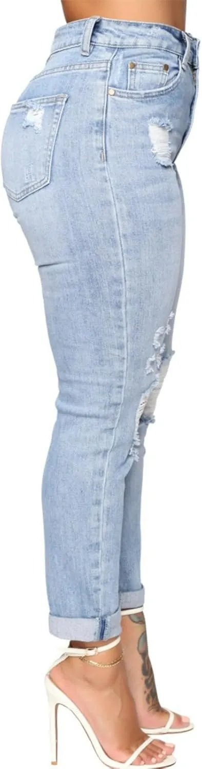 Jeans Pants Trousers Denim Is A Trendy and Versatile Slim Fit High Waisted Washed and Distressed Tight Elastic Jeans