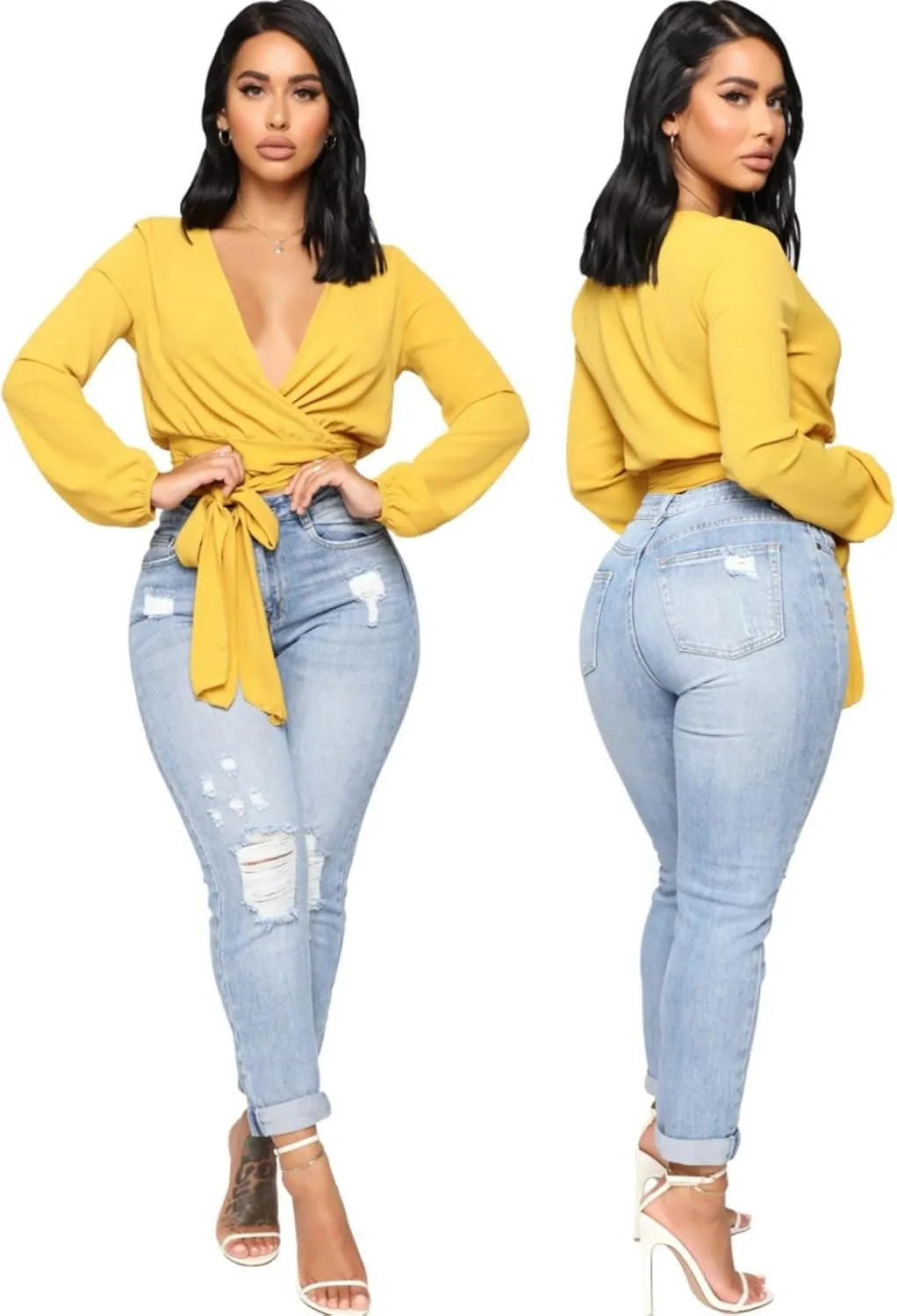 Jeans Pants Trousers Denim Is A Trendy and Versatile Slim Fit High Waisted Washed and Distressed Tight Elastic Jeans