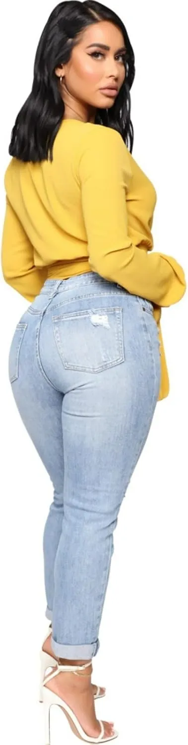 Jeans Pants Trousers Denim Is A Trendy and Versatile Slim Fit High Waisted Washed and Distressed Tight Elastic Jeans
