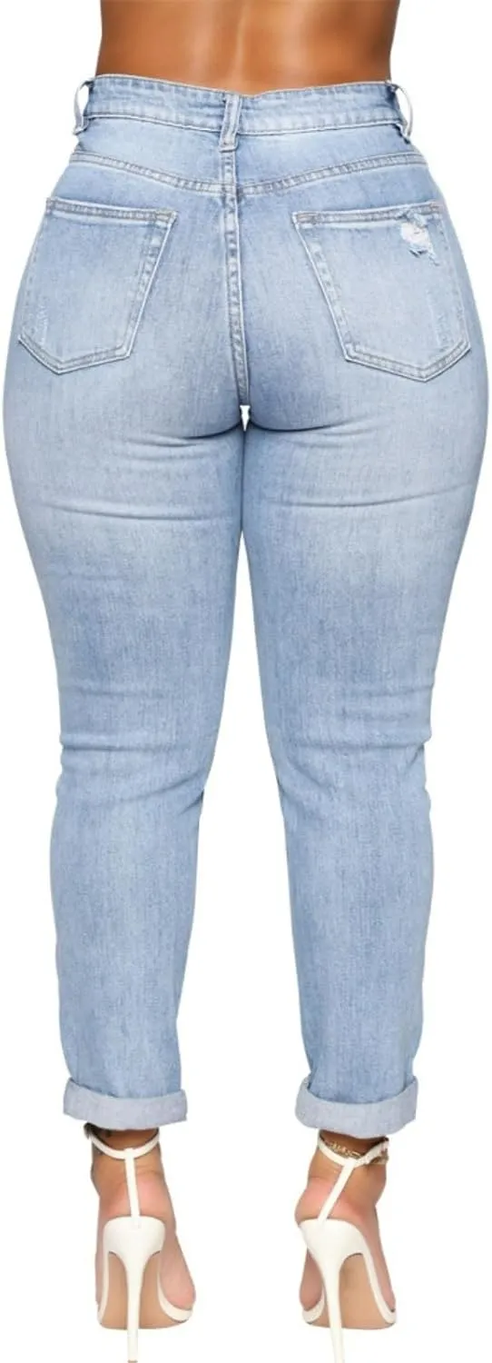 Jeans Pants Trousers Denim Is A Trendy and Versatile Slim Fit High Waisted Washed and Distressed Tight Elastic Jeans