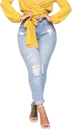 Jeans Pants Trousers Denim Is A Trendy and Versatile Slim Fit High Waisted Washed and Distressed Tight Elastic Jeans