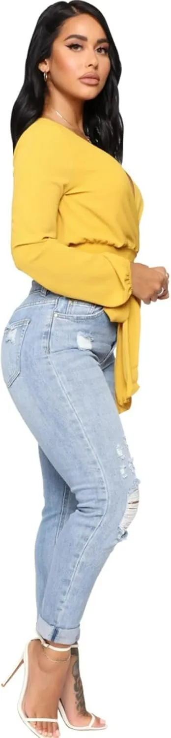 Jeans Pants Trousers Denim Is A Trendy and Versatile Slim Fit High Waisted Washed and Distressed Tight Elastic Jeans