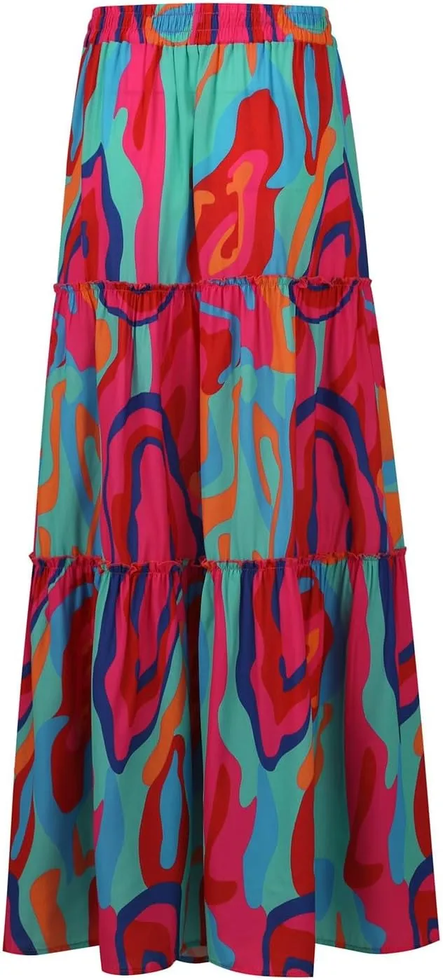 JJHAEVDY Pleated Long Skirts for Women Summer Casual Elastic High Waisted Skirts A-Line Flowy Swing Maxi Skirt with Pockets