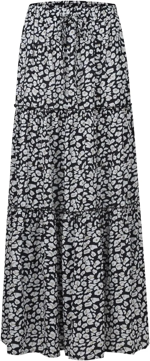 JJHAEVDY Pleated Long Skirts for Women Summer Casual Elastic High Waisted Skirts A-Line Flowy Swing Maxi Skirt with Pockets