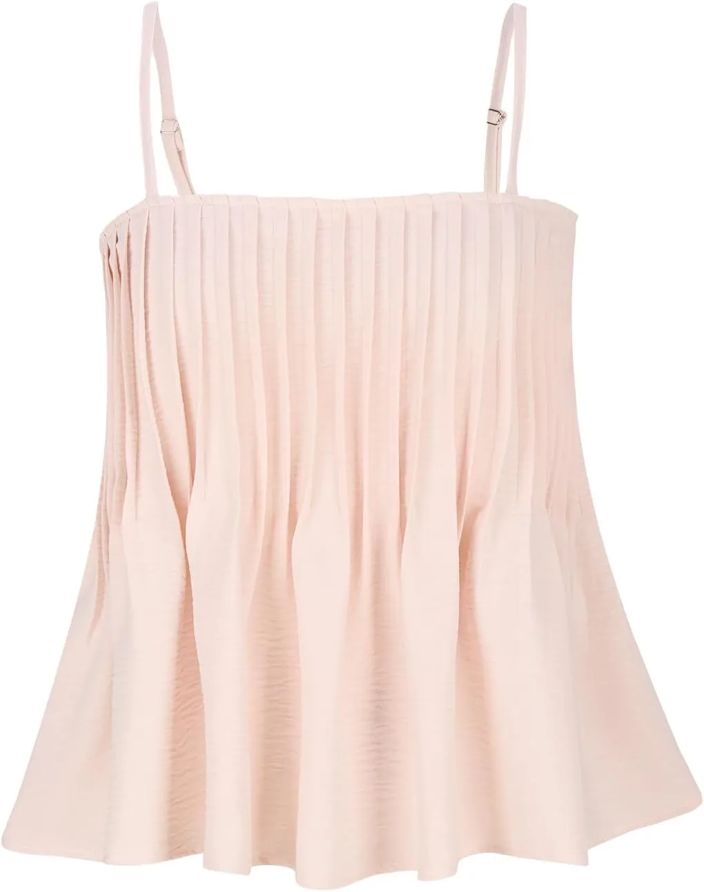 jsaierl Women's Boho Vacation Beach Camisole Tops Fashion Pleated Sleeveless T Shirt Summer Flowy Spaghetti Strap Tank Top