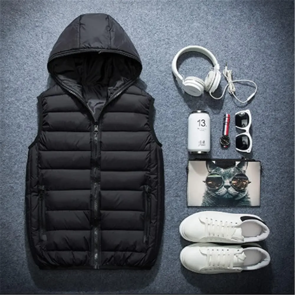 KISSQIQI Men's Lightweight Vest Hooded Padded Puffer Vest Male Outdoors Cotton-Padded Thickening Vests Coats