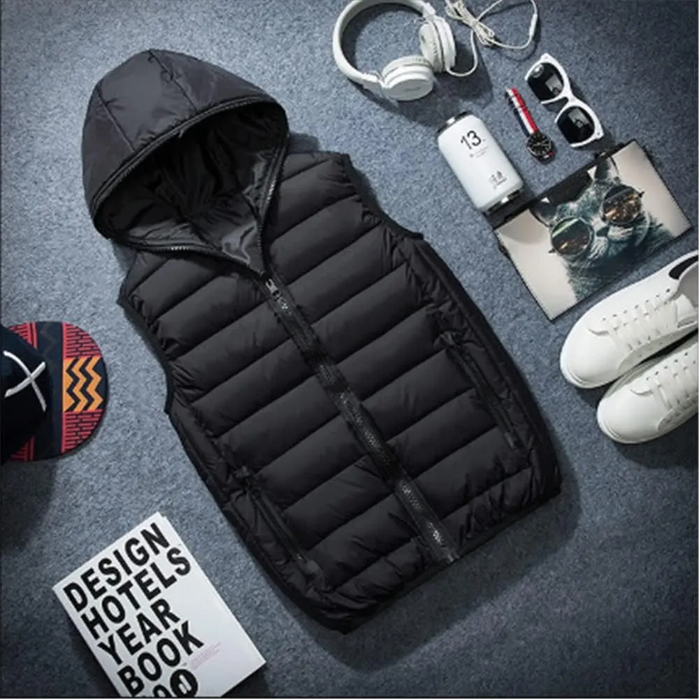 KISSQIQI Men's Lightweight Vest Hooded Padded Puffer Vest Male Outdoors Cotton-Padded Thickening Vests Coats