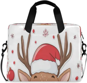 Laptop Bag for Women - Fits 16 inch with Laptop Compartment Carrying Messenger Sleeve with Strap Professional Fashion Travel Purse for Business Office Bag Cartoon Christmas Reindeer